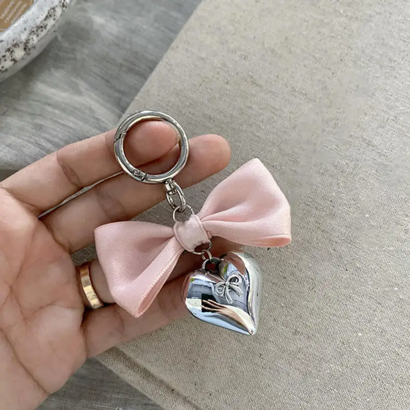 Simple Y2K Ribbon Bowknot Heart Pendant Keychain Sweet Cool Girls Phone Chain Charms Fashion Bag Decoration Accessories Keyring