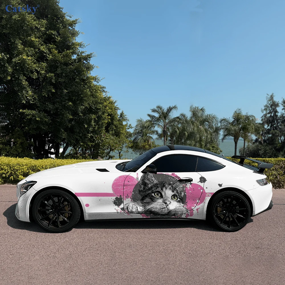 

Cute Cat Colorful Love Car Vinyl Wraps Decal Self-adhesive PVC Sticker Suitable for Trucks SUV Decoration Auto Accessories Gift