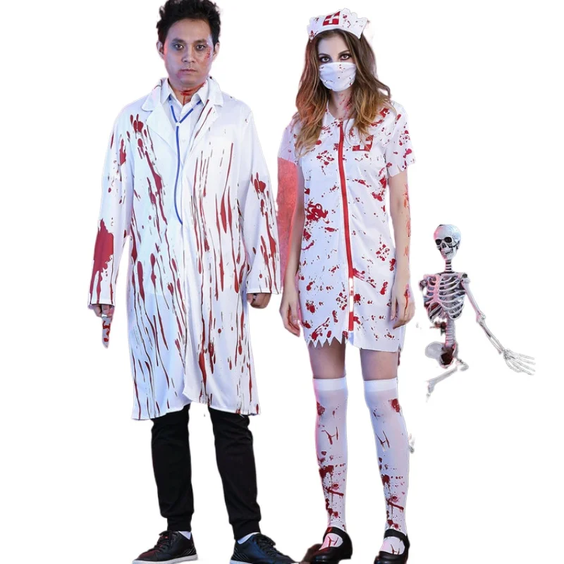 

Halloween Horror Bloody Nurse Zombie Adult Female Doctor Dress Couple