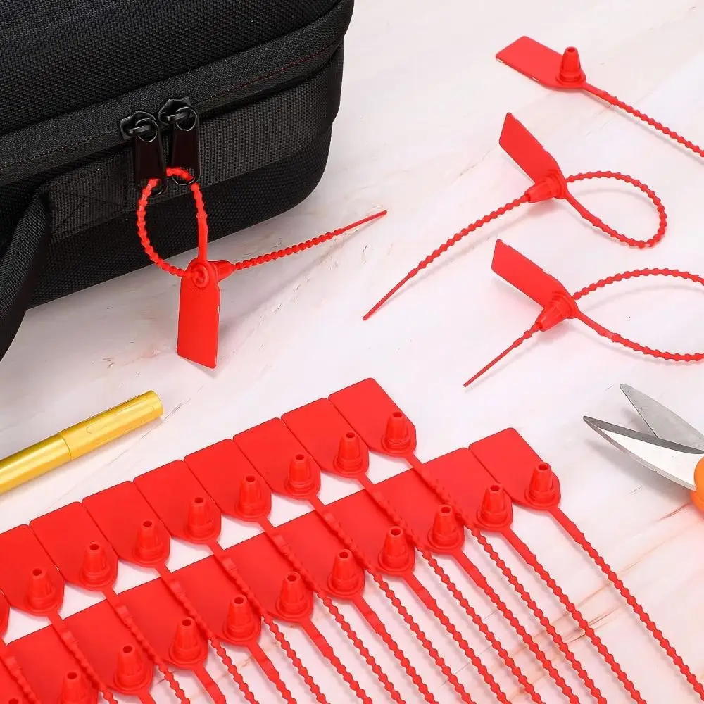 Disposable Tamper Seals Red Plastic Numbered Zip Ties Pull Tite Security Tags Anti Demolition Anti-theft Self Locking Signage