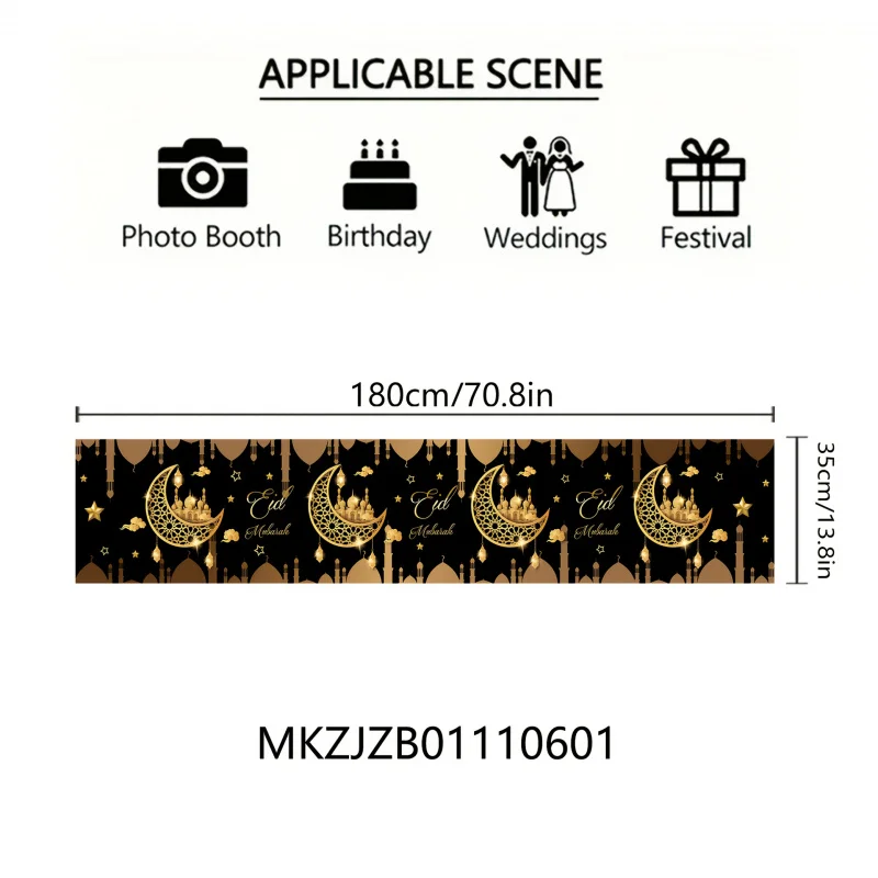 VIKAMA Durable Black And Gold Eid Table Runner Protects Surfaces And Delivers Festive Elegance For Ramadan And Gatherings