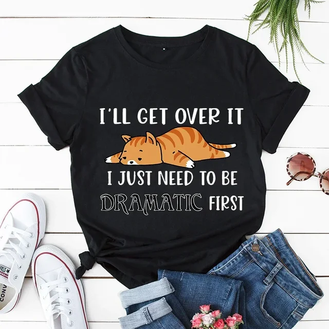 Sleepy Lazy Ginger Cat Print Odzież damska Dramatyczne śmieszne koszulki KittensCartoon Tees Vintage Tops Women New Trend Tshirts