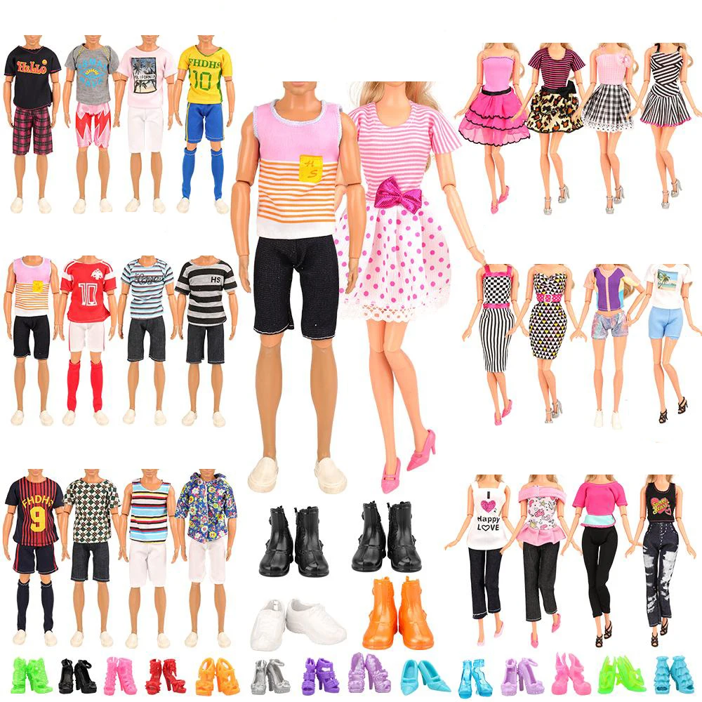 

Fashion 28 Sets Random Style= 5 Ken Cothes 3 Pairs Shoes +5 Dresses 5 Girl Clothes 10 Pairs Shoes Doll Accessories For Barbie