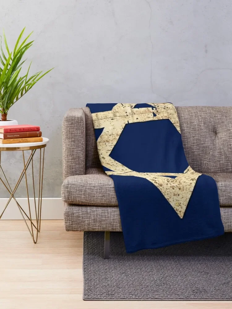 Star of David Blanket Blue Background with Gold Vintage Design Soft Fleece Throw for Jewish Culture Fans