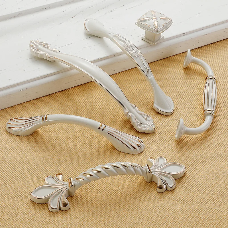 European Style Handle Cabinet Handle Desk Drawer Furniture Door Handle Ivory White Single Hole Hardware Kitchen Small Handle