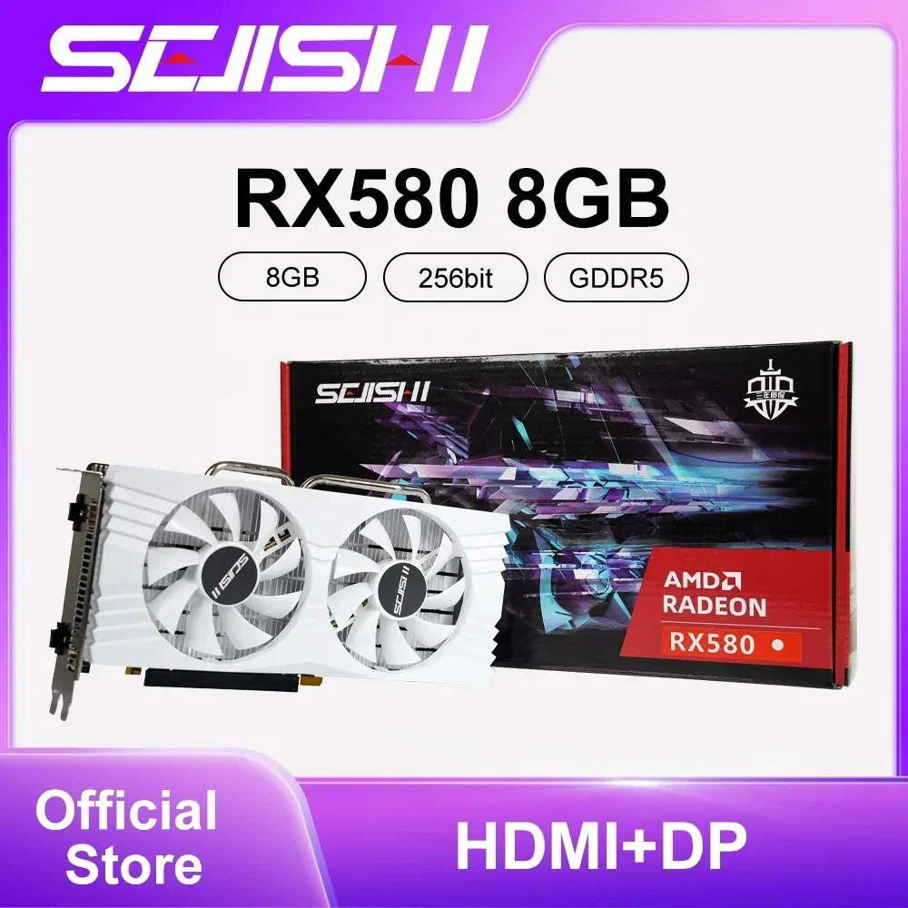 SEJISHI SJS Graphics Card White RX580 8G 2048SP Gaming AMD Radeon Placa De Video Tarjeta Grafica 8GB Placa Grafica RX 580 8 GB