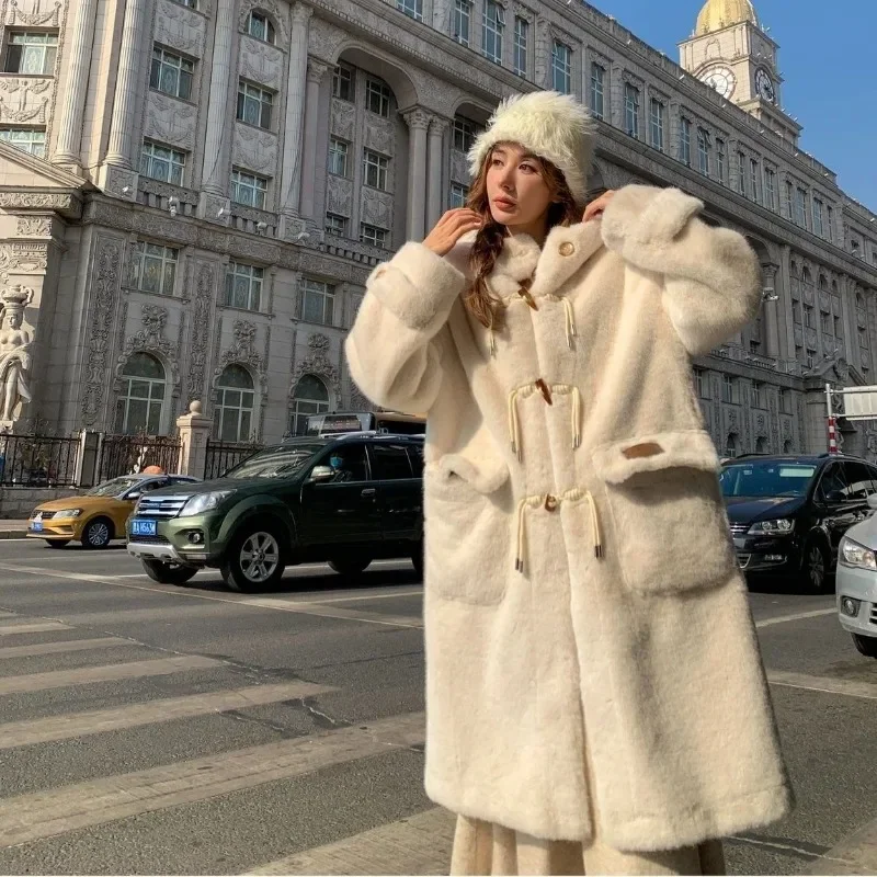 Women's 2025 Winter Fashion Hooded Mink Plus Size Eco-friendly Fluffy Fur Long Coat Thickened Pure Color High Quality Fur Coat