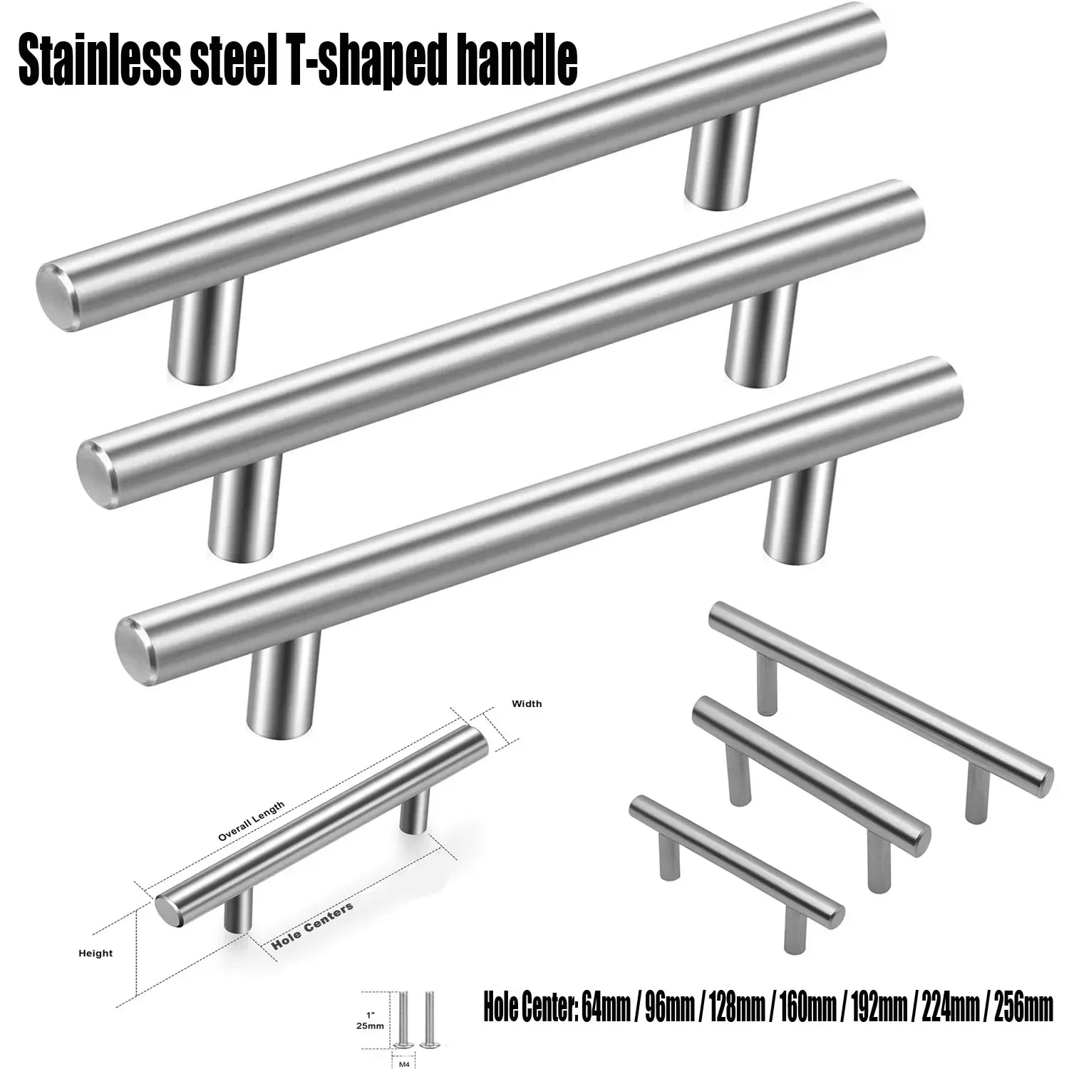 1-10Pcs 304 Stainlesss Steel Cabinet Handles, Heavy Duty Drawer Pulls for Kitchen, Bathroom, Wardrobe Furniture