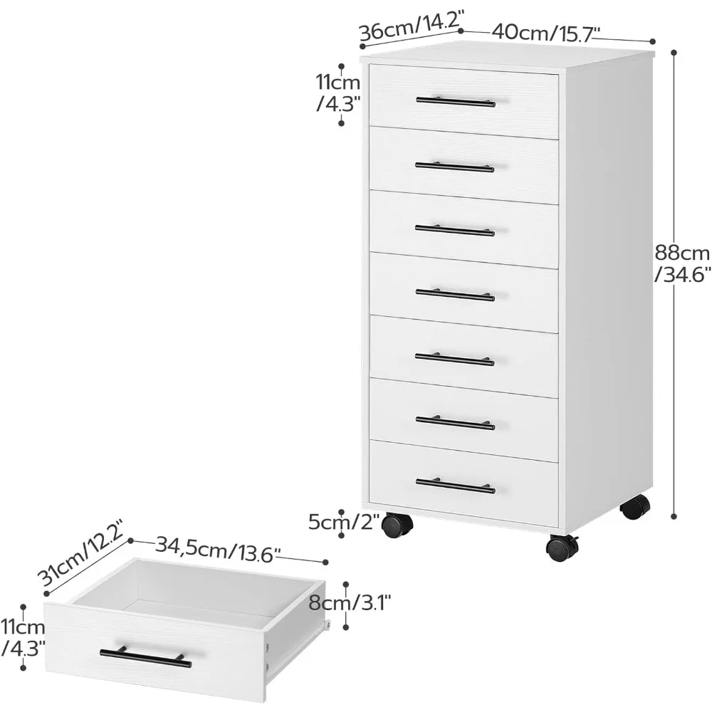 7-Drawer Chest, File Cabinet, Wooden File , Office with Drawers,Storage ,for Home , Easy Assembly,White