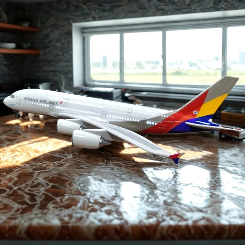 

47CM 1:160 Model Aircraft Airbus A380 Asiana International LED Light Die-casting Machine Collected Airplanes Toy Child Decoratio