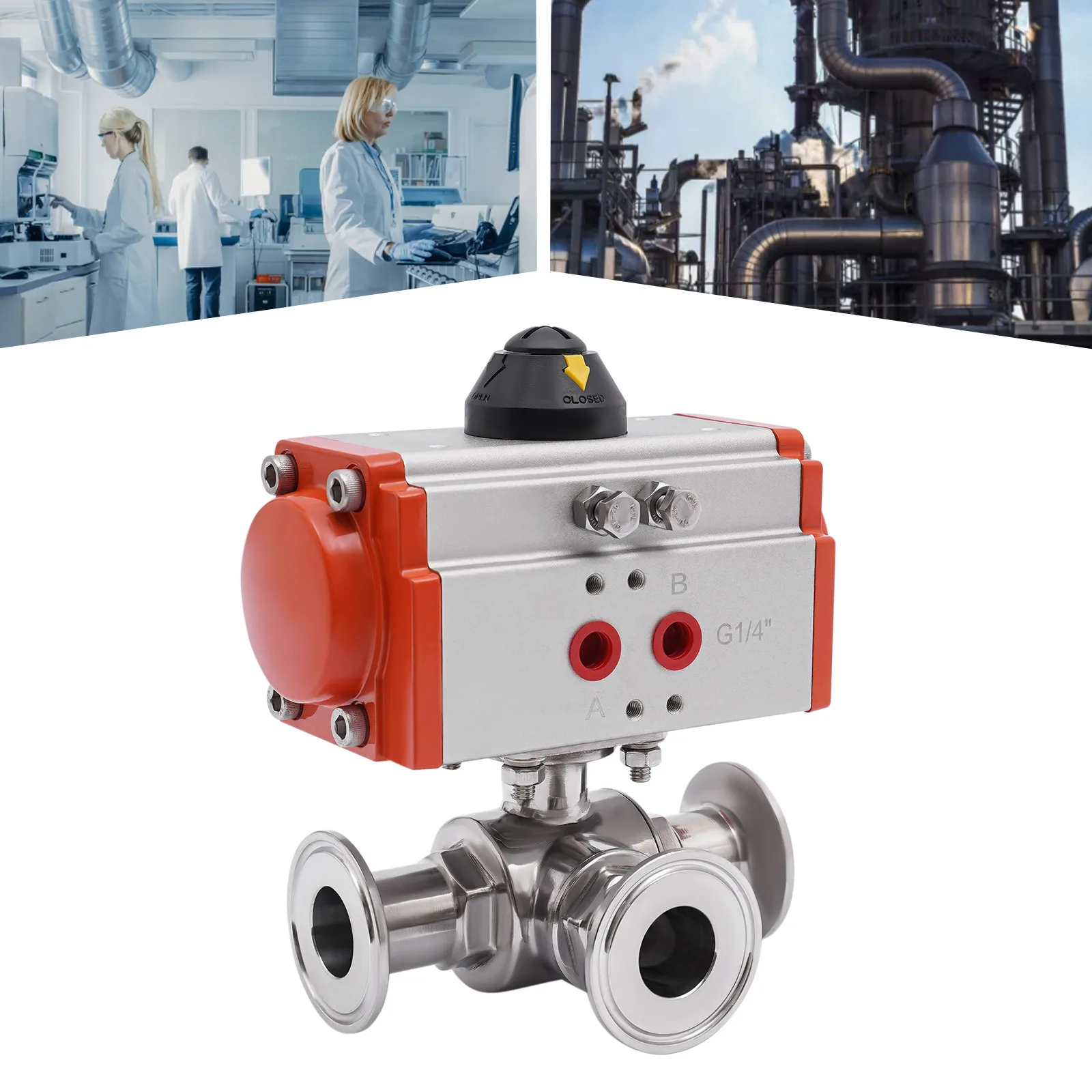 Durable Pneumatic Ball Valve with 304 Stainless Steel, PTFE Sealing, 3-Way Design, High Sealing Performance, Easy to Operate