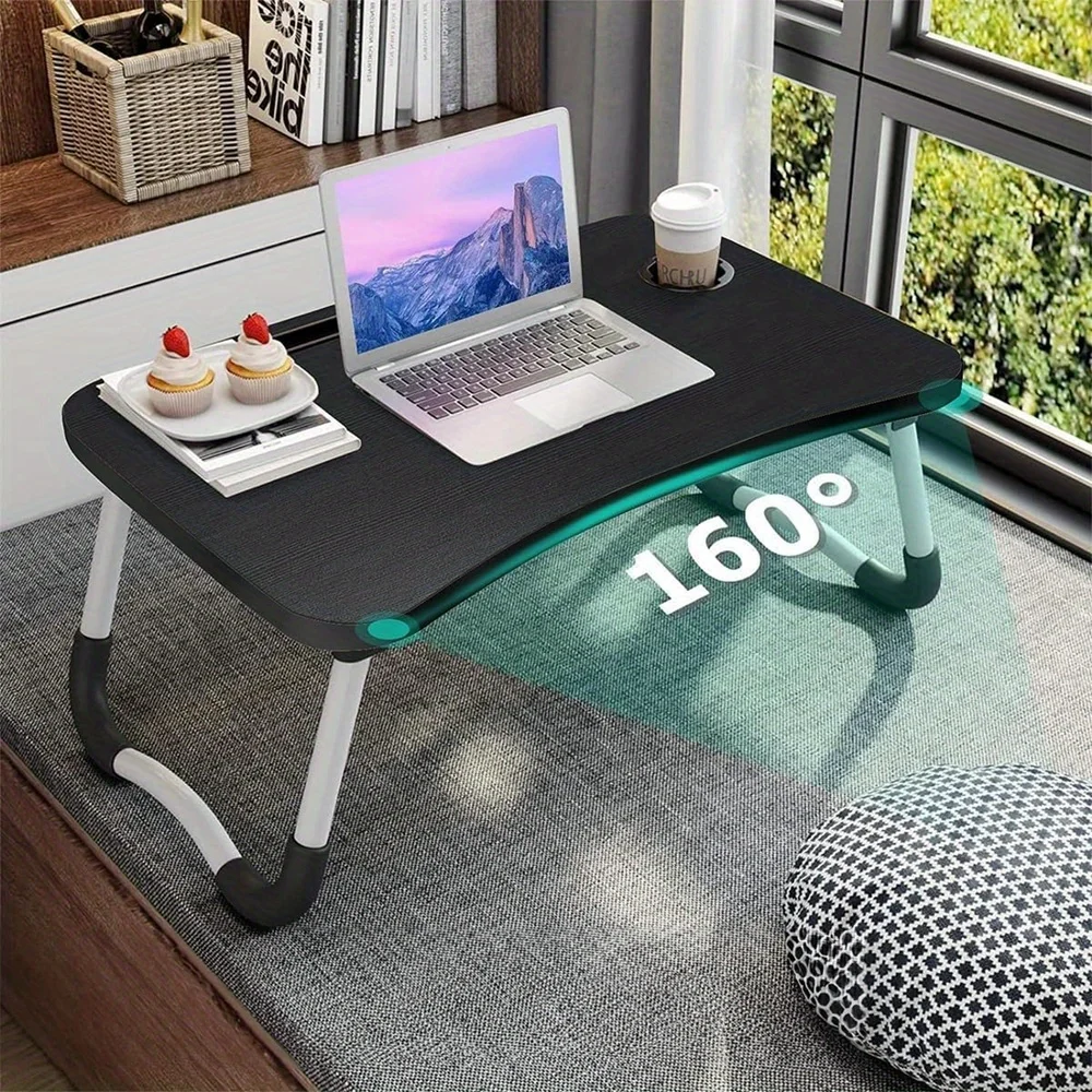 Laptop-Tisch, faltbar, tragbar, als Betttablett nutzbar, Laptop-Ständer, Lese- und Frühstückstablett mit Aufbewahrungsschubladen und Getränkehalter, geeignet für Bett, Sofa und Boden.