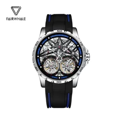 Premium Double Tourbillon Auto Watches Men Stainless Steel Case Waterproof Watch Luxury Hollow Out Business Mechanical Clock New