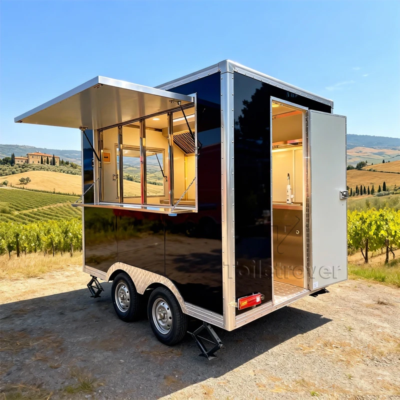 Fancy Commercial Food Truck Trailer Ice Cream Food Truck Outdoor Street Mobile Food Trailer with Umbrella