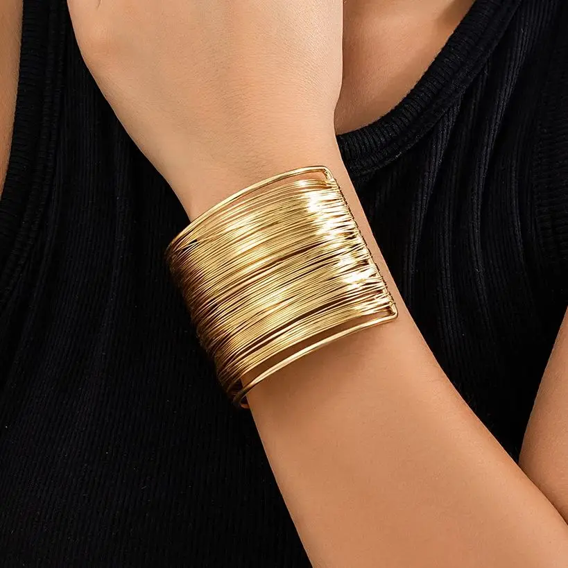 Lacteo Creative Thousand Layer Fine Wire Open Bangle Women Trendy Gold Color Unique Aesthetic Jewelry Daily Praty Steampunk Gift