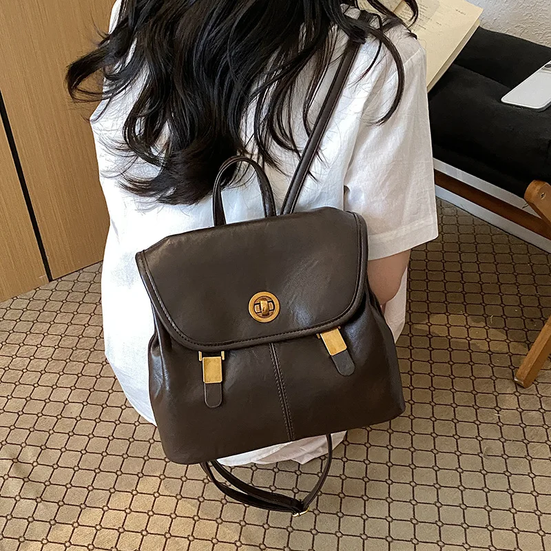 Vintage Backpack Women PU Leather Backpacks For Teenage Girls School Bags large capacity Weekend Shopping, Short Trips School