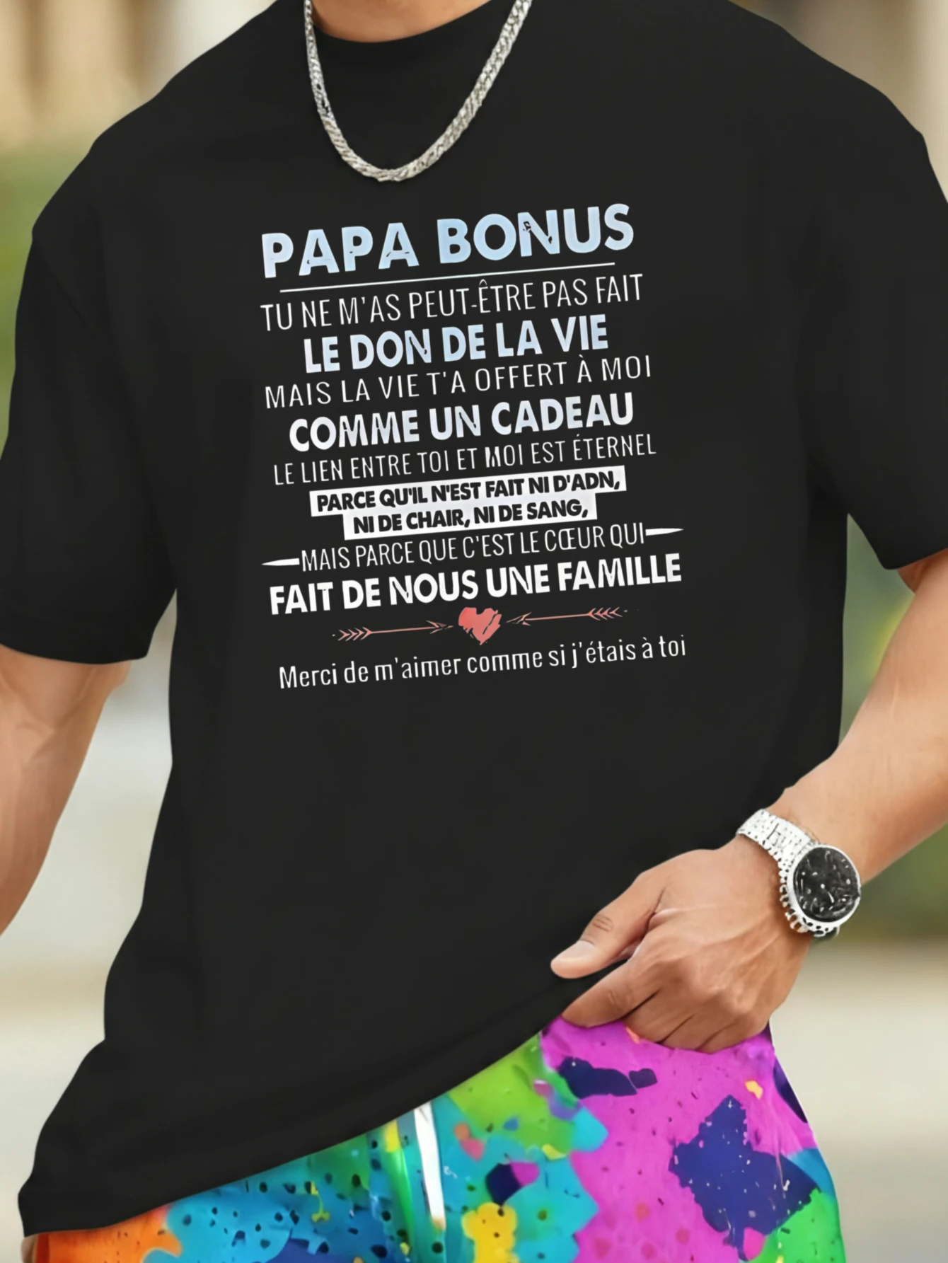 1PC JOOCAR Papa Bonus Tu Ne Mas Peut Etre Pas Fait T-shirt décontracté en coton toutes saisons, col rond, extensible, respirant, manches courtes, haut streetwear à imprimé lettres tendance, choix de cadeau idéal pour les fêtes
