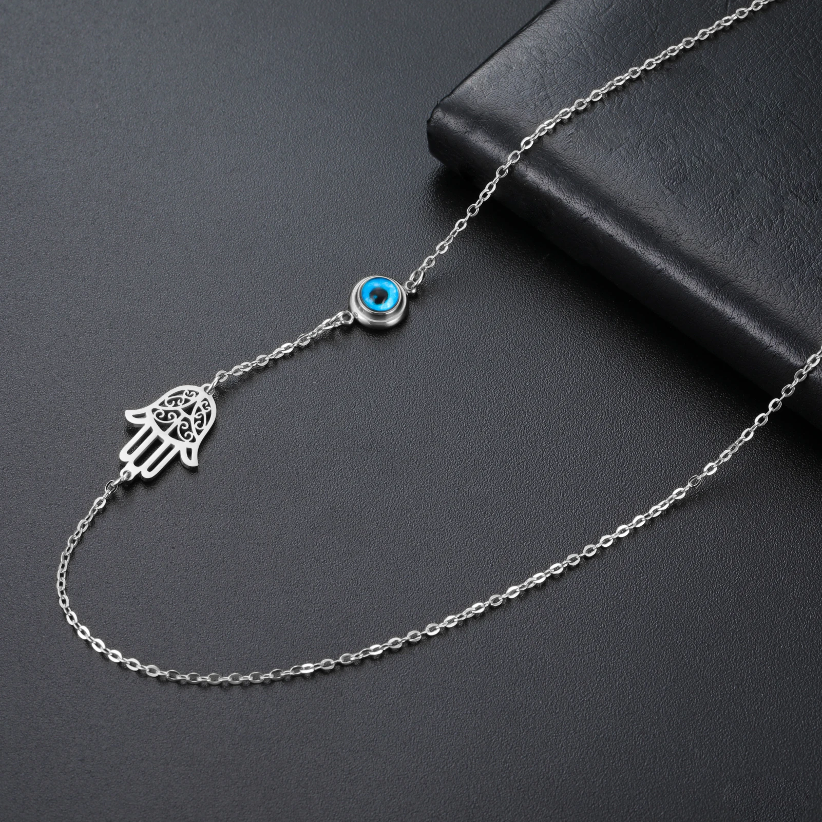 بلدي شكل التركية همسة عين الشر القلائد الفولاذ المقاوم للصدأ الجوف فاطمة اليد سلسلة المختنق موضة محظوظ مجوهرات اكسسوارات هدية