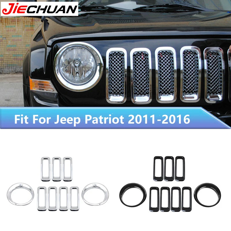 

JIECHUAN Car Front Grille/Headlight Decoration Cover For Jeep Patriot 2011 2012 2013 2014 2015 2016,Exterior Styling Accessories