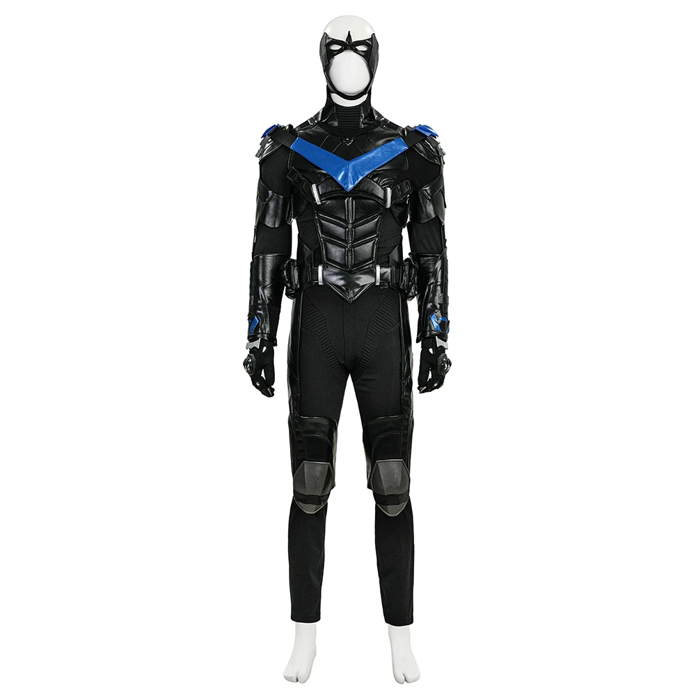 

Titans Nightwing Dick Grayson Costume Halloween Nightwing Cosplay Jumpsuit Black Armor Adult Men Titans Suit Fancy Outfit