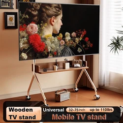 Rolling TV Stand with Storage Shelves for Living Room,Bedroom, office,32-65 inch TV Heavy TV Stand Up to 110Lbs,VESA 600x400mm
