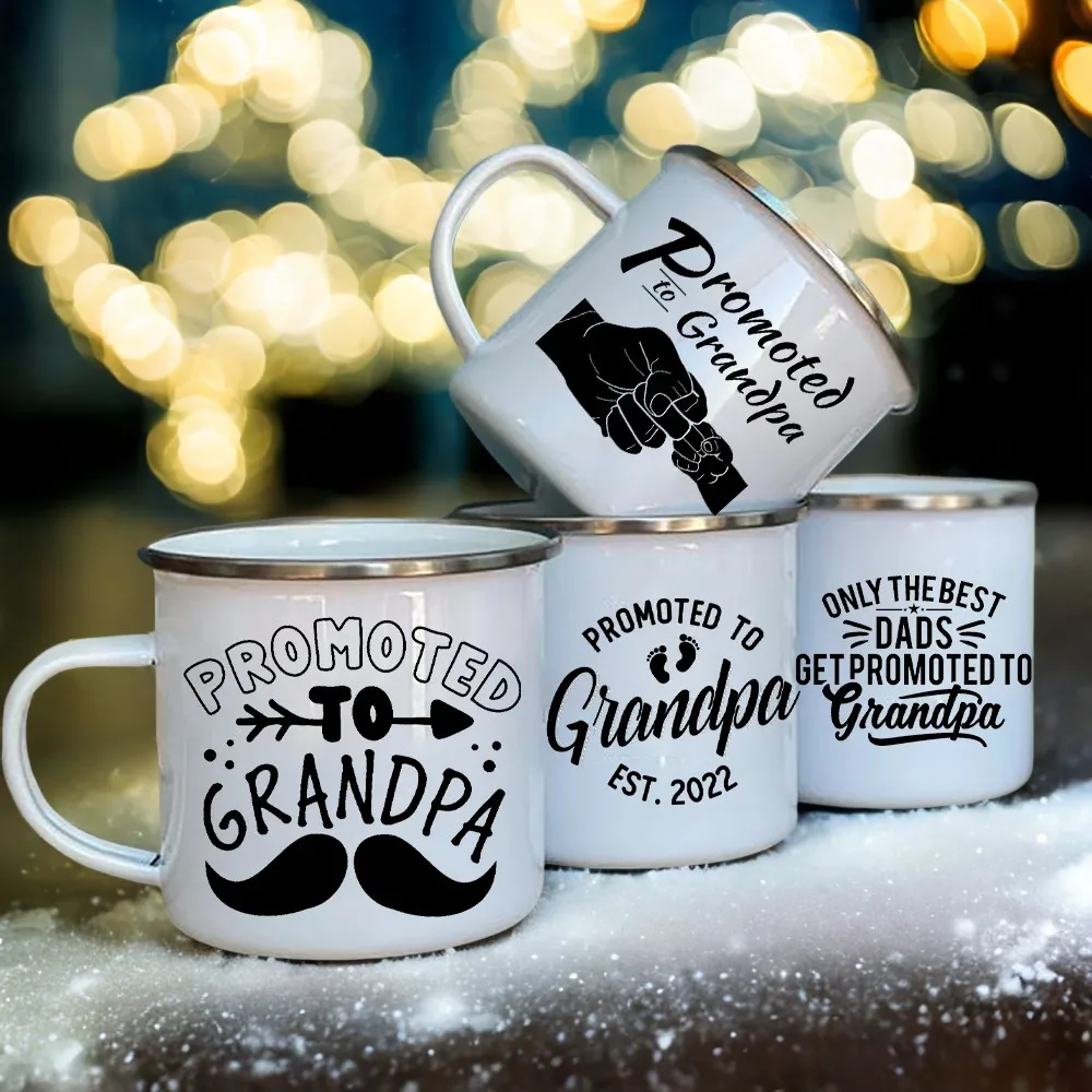 Promoted to Grandpa Mug Grandfather Coffee Mugs for Pregnancy Announcement New Baby Family enamel Cup surprise gift for grandad