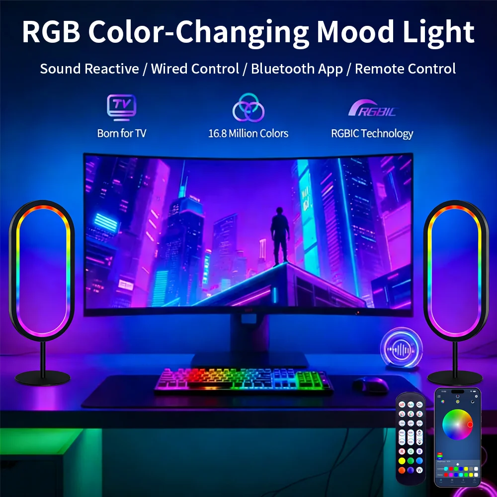 U-shaped RGB Computer Desktop Background Ambient Light Colorful Esports Streaming Music Sensing Pickup Light Smart Bluetooth APP