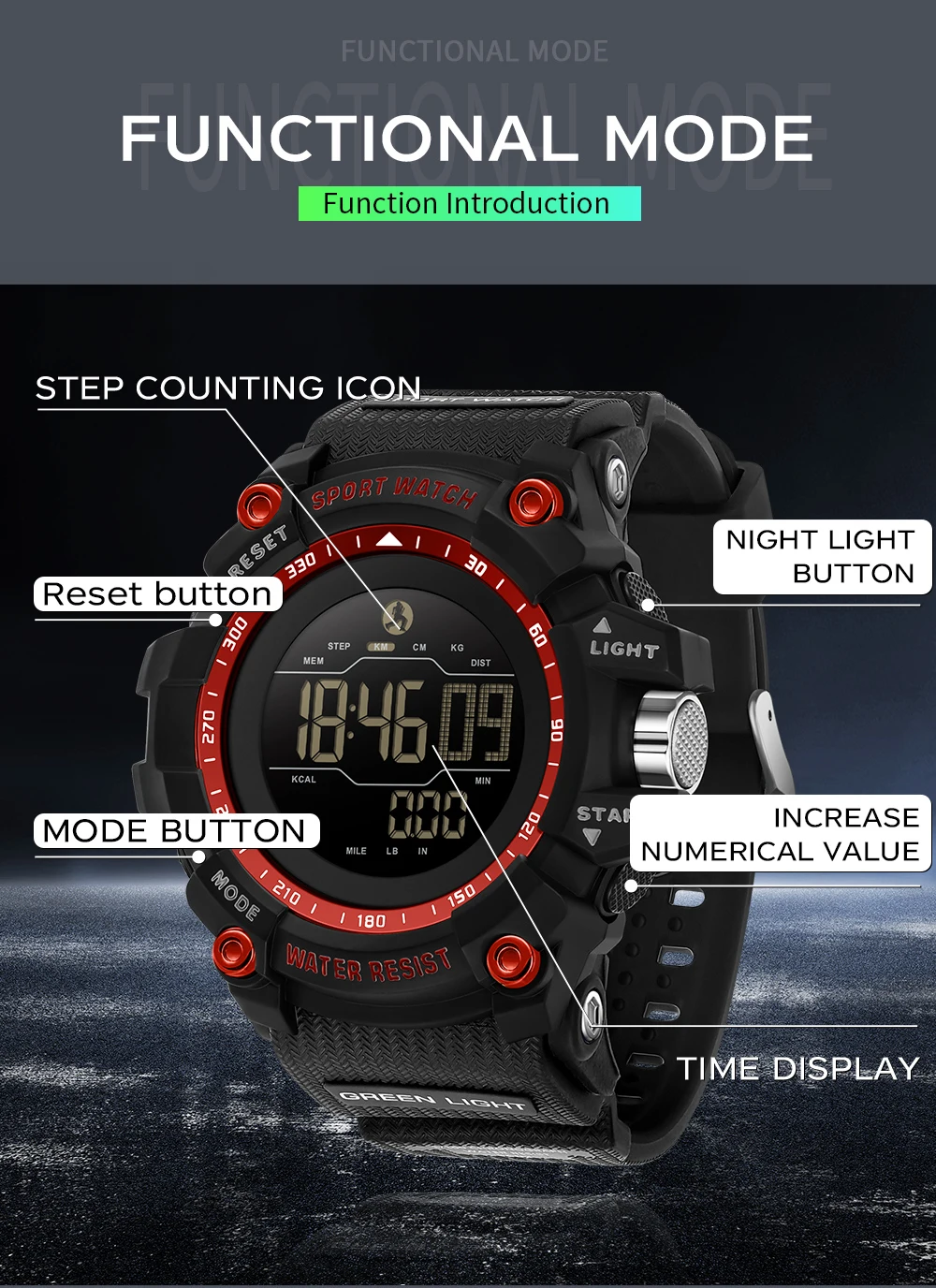 SANDA 2192 ساعة إلكترونية عصرية للرجال عد السعرات الحرارية خطوة ممارسة متعددة الوظائف مقاوم للماء ساعة إلكترونية للرجال