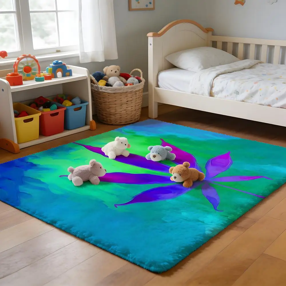 

Floor Mat Soft Flannel Rug Non-Slip Absorbent Mat for Bathroom Bedroom Home Decor Weed leaf