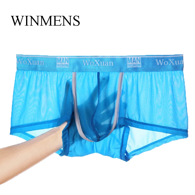 5 Pieces/Lot Men's Ice Yarn Boxer Shorts Underwear Transparent Ultra-thin Silky Adult Sexy Panties Seamless Breathable Underpant