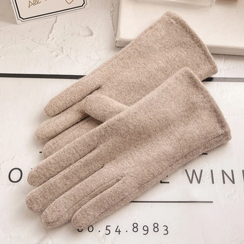 Women Autumn Winter Cashmere Wool Knit Plush Thick Warm Glove Outdoor Sports Embroidered Touch Screen Cycling Driving Mitten K42