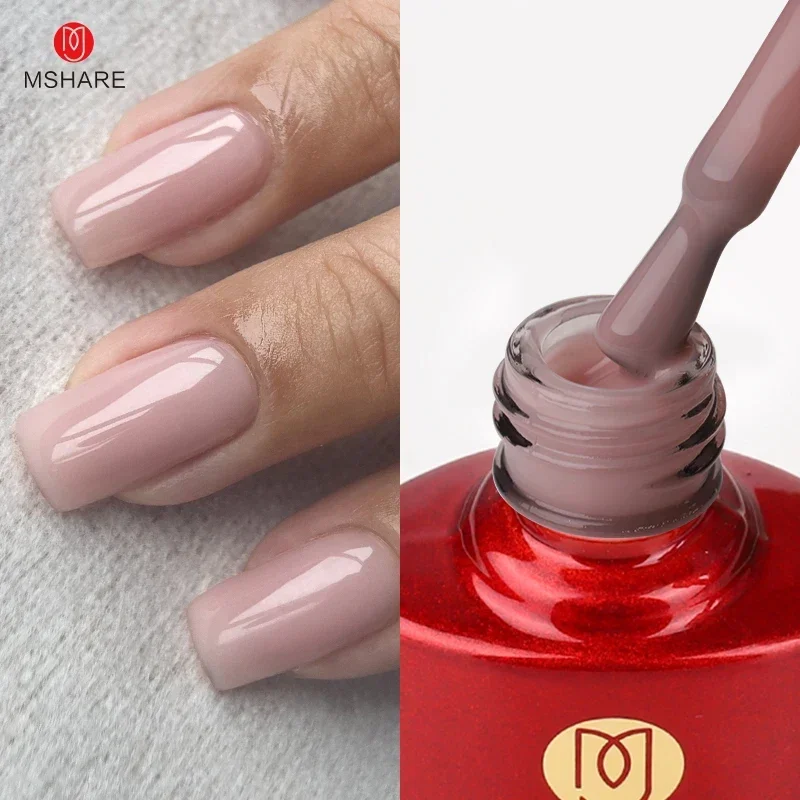 MSHARE Milky Pink Đế Cao Su Gel Lấp Lánh Màu Ngụy Trang Phối Ngâm Tắt Móng Gel Dầu Bóng Lacquer 10Ml UV LED gel