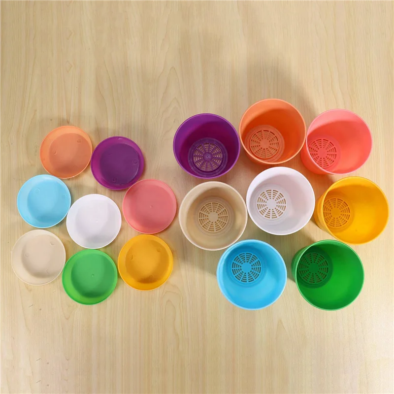

AB33-24 Pcs 4 Inch Small Plant Pots Colorful Plastic Flower Pots Indoor Plant Pots For Office House Desk With Pallet/Trays