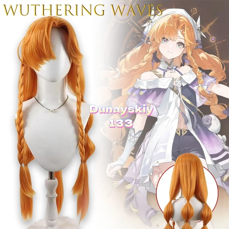 

Wuthering Waves Unisex Sigrika Cosplay Wig Orange Long Three Braid Comfortable Capless Design for Comicon Halloween Party
