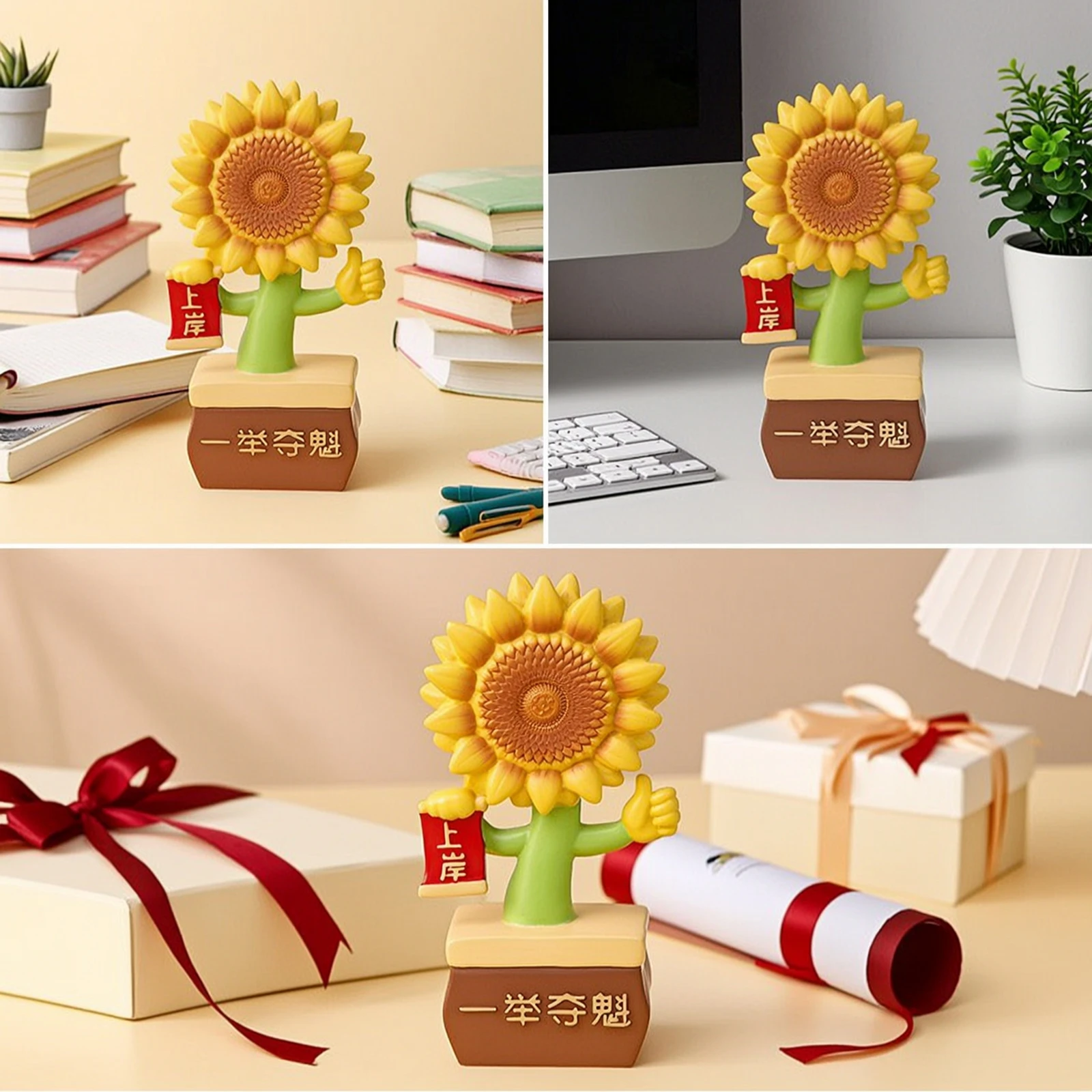 花飾り-オーナメント-イエロー-フローラルオーナメント-フィギュア-デスクトップオーナメント-ベース付き-プレミアム装飾-エレガントな卒業生向け、デスク用