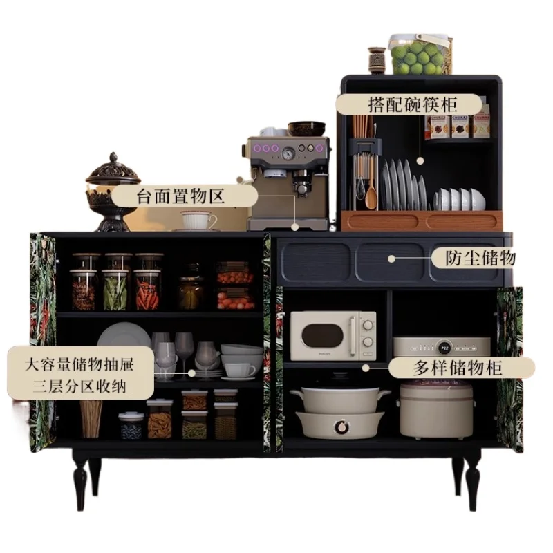 

French retro style small apartment kitchen storage locker ash wood solid wood tea cabinet