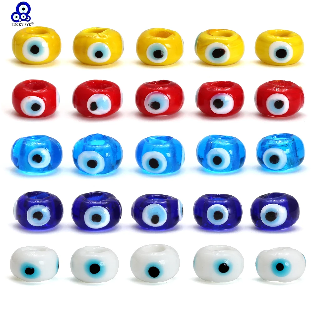 Lucky Eye 5 sztuk/partia tureckie koraliki złe oko szklane luźne koraliki dystansowe do tworzenia biżuterii akcesoria do bransoletek 12mm 14mm