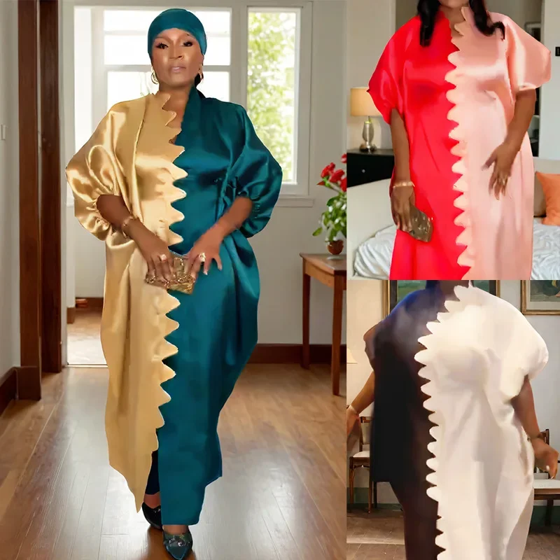 

Elegant African Dresses for Women Dashiki Traditional Wedding Robe Africa Clothes Ankara Outfit Evening Gown with headscarf