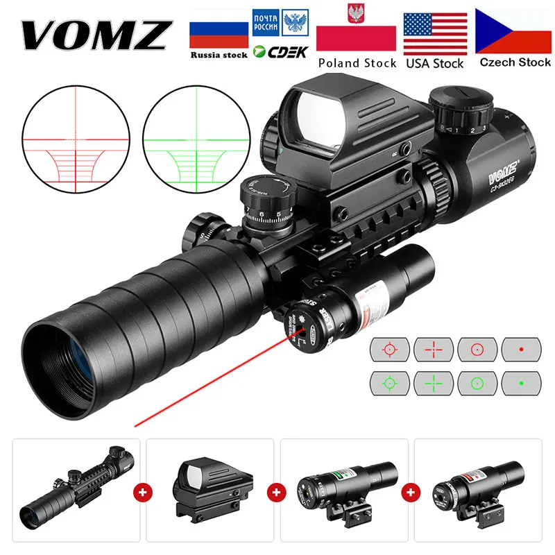 3-9x32 Scope  Illuminated Rangefinder Reticle Rifle   Holographic 4 Reticle Sight 20mm Red Grenn Laser For Hunting