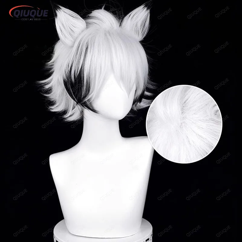 Von Lycaon Wig Men Short Hair with Ears Silver White Black Wig Cosplay  Wigs Heat Resistant Synthetic Wigs + Wig Cap