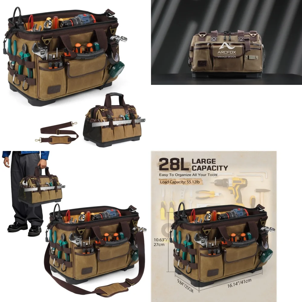 

Tool BoxDurable Canvas Electrician Tool Bag 28L Portable Storage Organizer for Heavy Duty Use