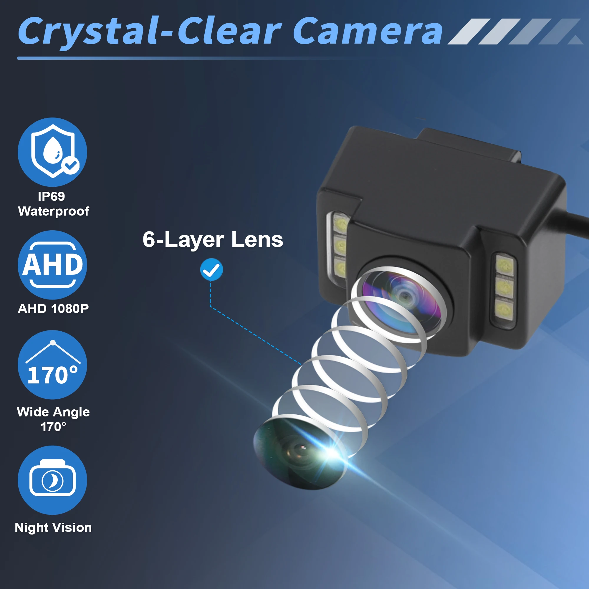 1 Set AHD 1080P Car Backup Reverse Rear Front View Camera 6 LED Night Vision Waterproof License Plate Frame Camera With Bracket