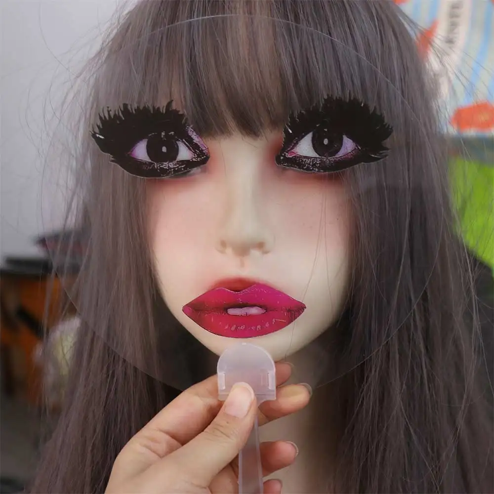 Overdreven Transparante Handventilatoren Lange Wimpers PVC Gedrukt Rode Lippen Handventilator 17 cm Met Make Up Afdrukken Fan Foto Prop