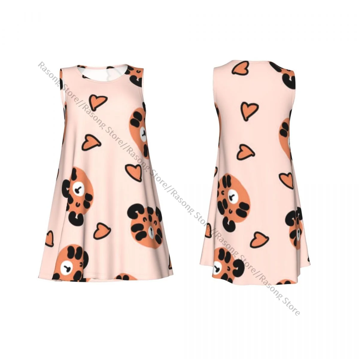 Damesjurk Zomer Casual T-shirt Jurken Strand Cover-up Tijgergezichten en hartenprint Tankjurk