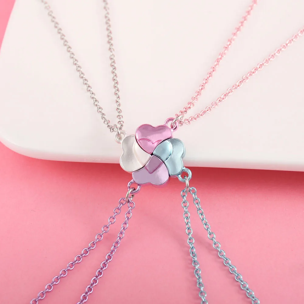 Karsyngirl 4Pcs/set Cute Lucky Four Leaf Clover Stitching Best Friend Bestie Necklace for Girls Fashion Friendship Gifts view 3