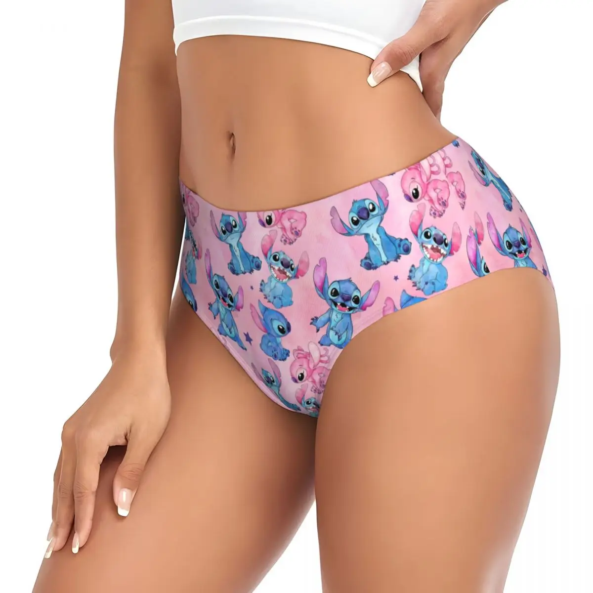 Bragas transpirables con patrón de Lilo y Stitch para mujer, ropa interior Kawaii personalizada