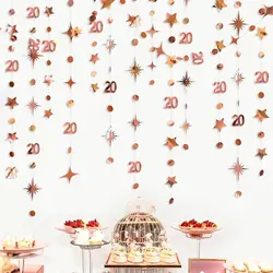 Rose Gold 20th Birthday Party Decoration Girls Happy Birthday 20 Year Old Circle Dot Twinkle Star Garland Paper Hanging Streamer