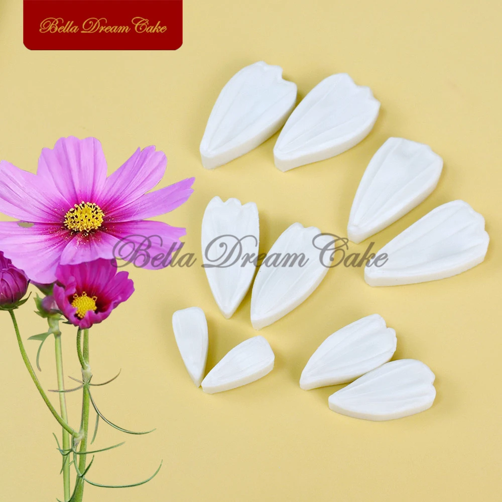 10pcs/set Mini Cosmos Petal Silicone Veiner Mold DIY Handmade Fondant Flower Clay Gumpaste Mould Cake Decorating Tools Bakeware