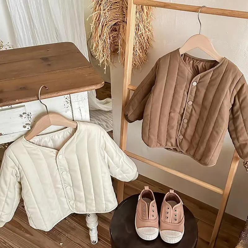kids down jacketGirls Boys Warm Jackets Autumn Winter Clothing Kids Solid Color Tops New Children's Outerwear 2-8 Years