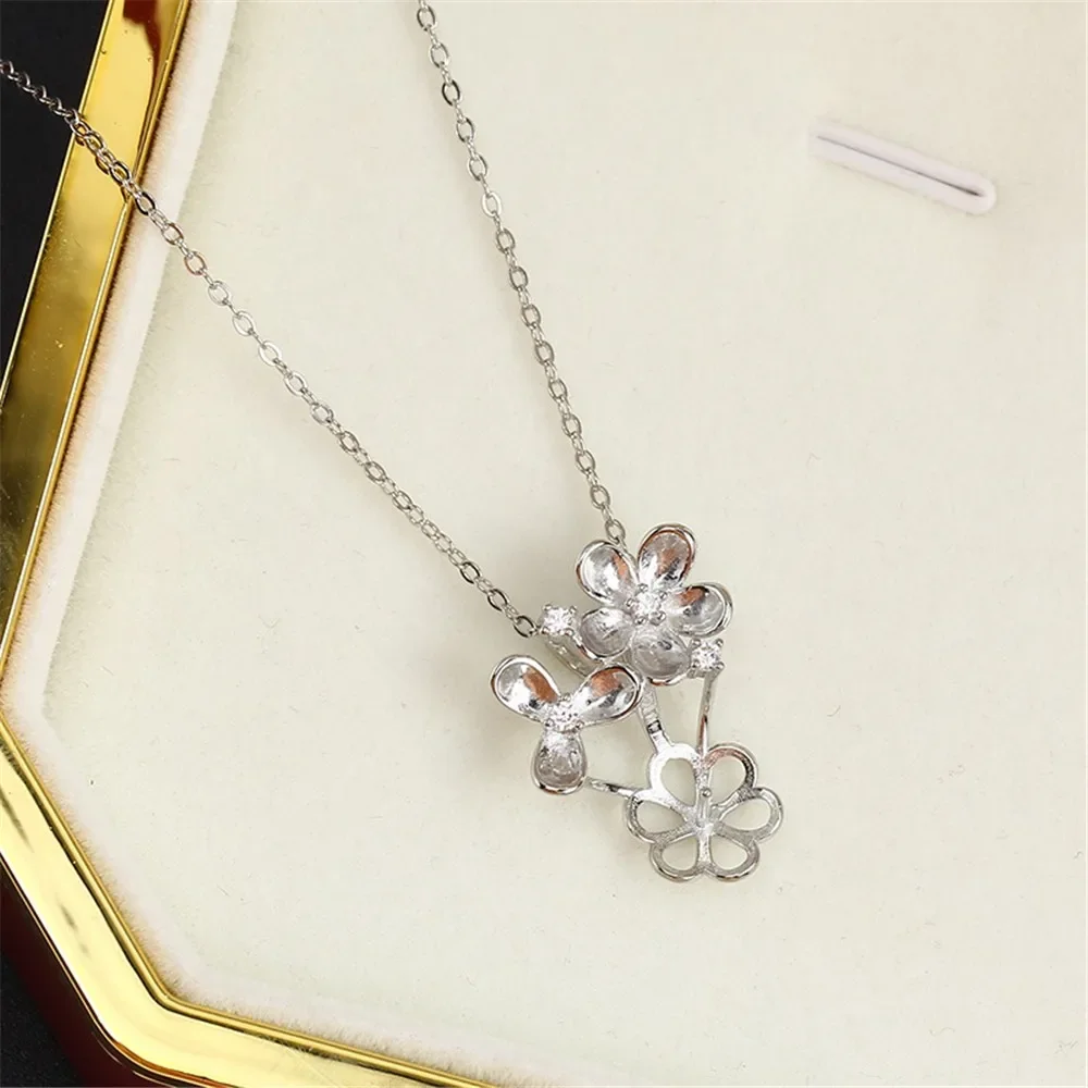 

S925 Sterling Silver Pearl Pendant Setting, DIY Empty Bezel Cup Jewelry Supplies for Craft Making, Hollow Prong Pendant Findings